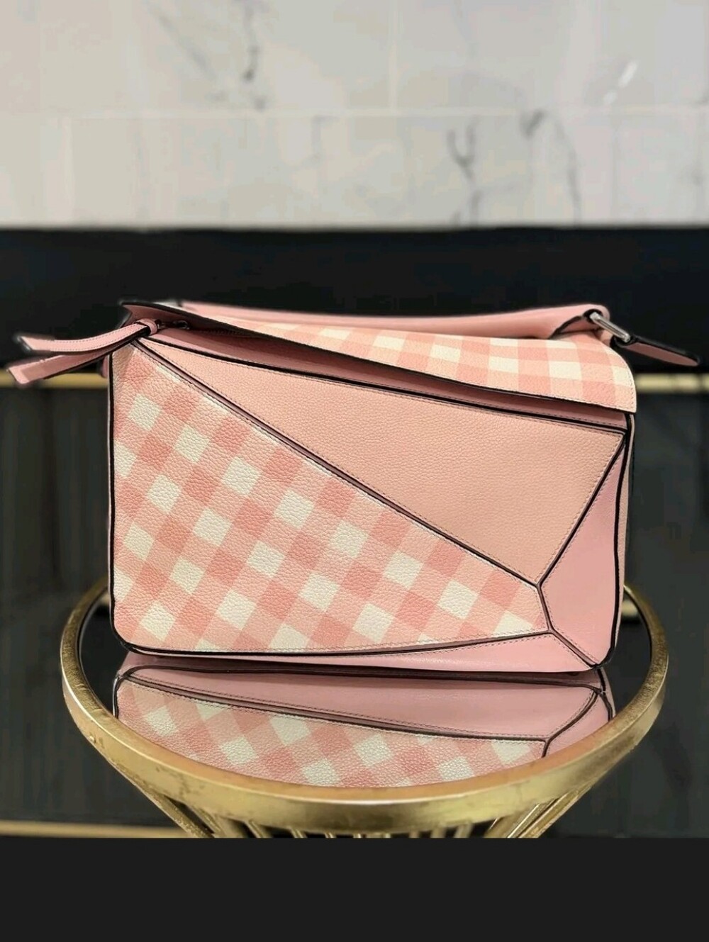 Loewe Pink Gingham Puzzle Crossbody Bag-Large